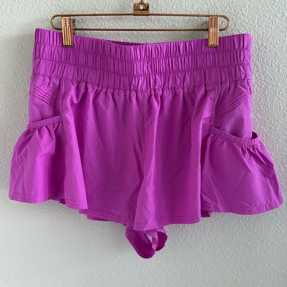 Free People Get You Flirt on Shorts Pink Ruffle Athleisure Active Medium - Picture 3 of 8